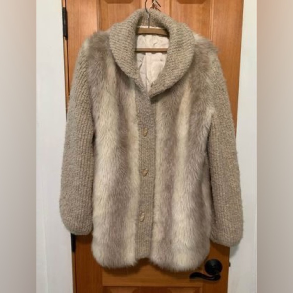 Vintage 80’s D' ESPRIT Dubrowsky Perlbinder Faux Fur Wool Coat Womens Sz L
